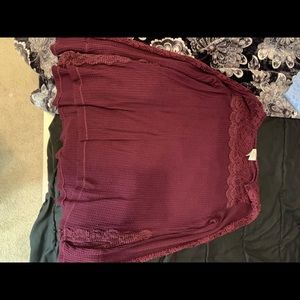 Burgundy long sleeve thin laced sweater